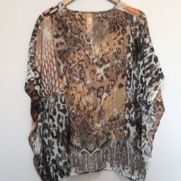 CHICO’S brown tan animal print kimono size S/M - Picture 4 of 9